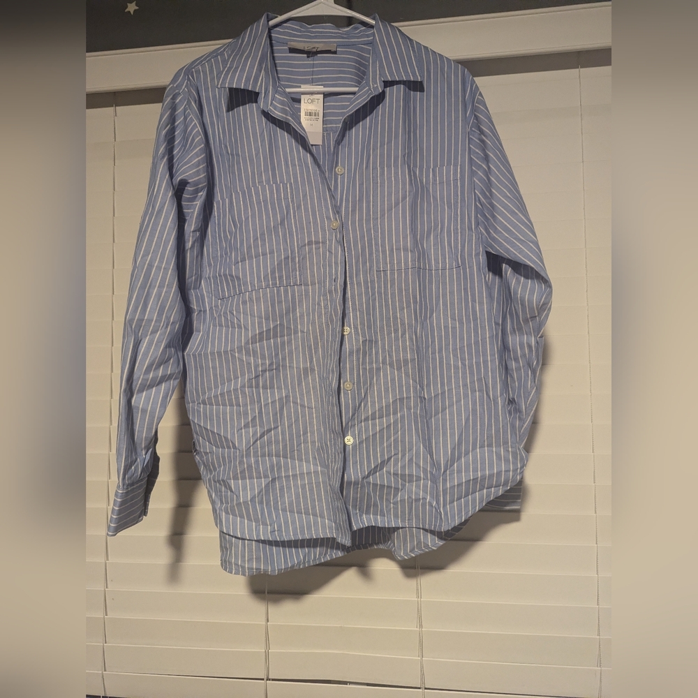 Blue with white stripes button down short